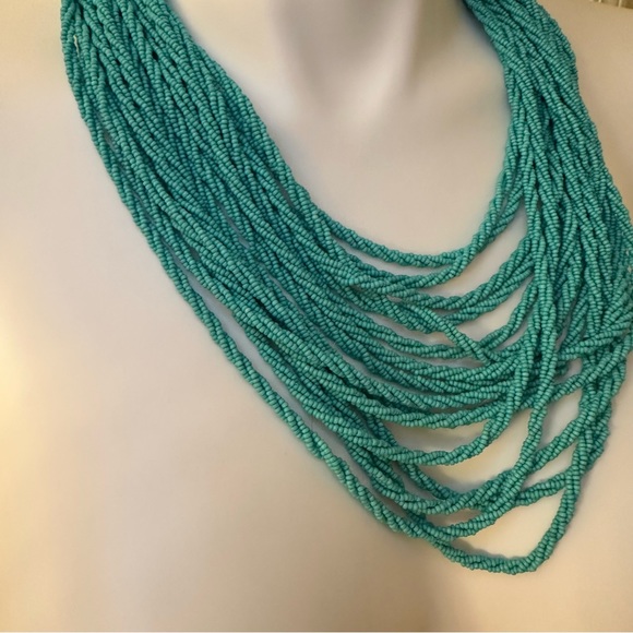 Faux turquoise multi strand beaded adjustable necklace - Picture 2 of 4
